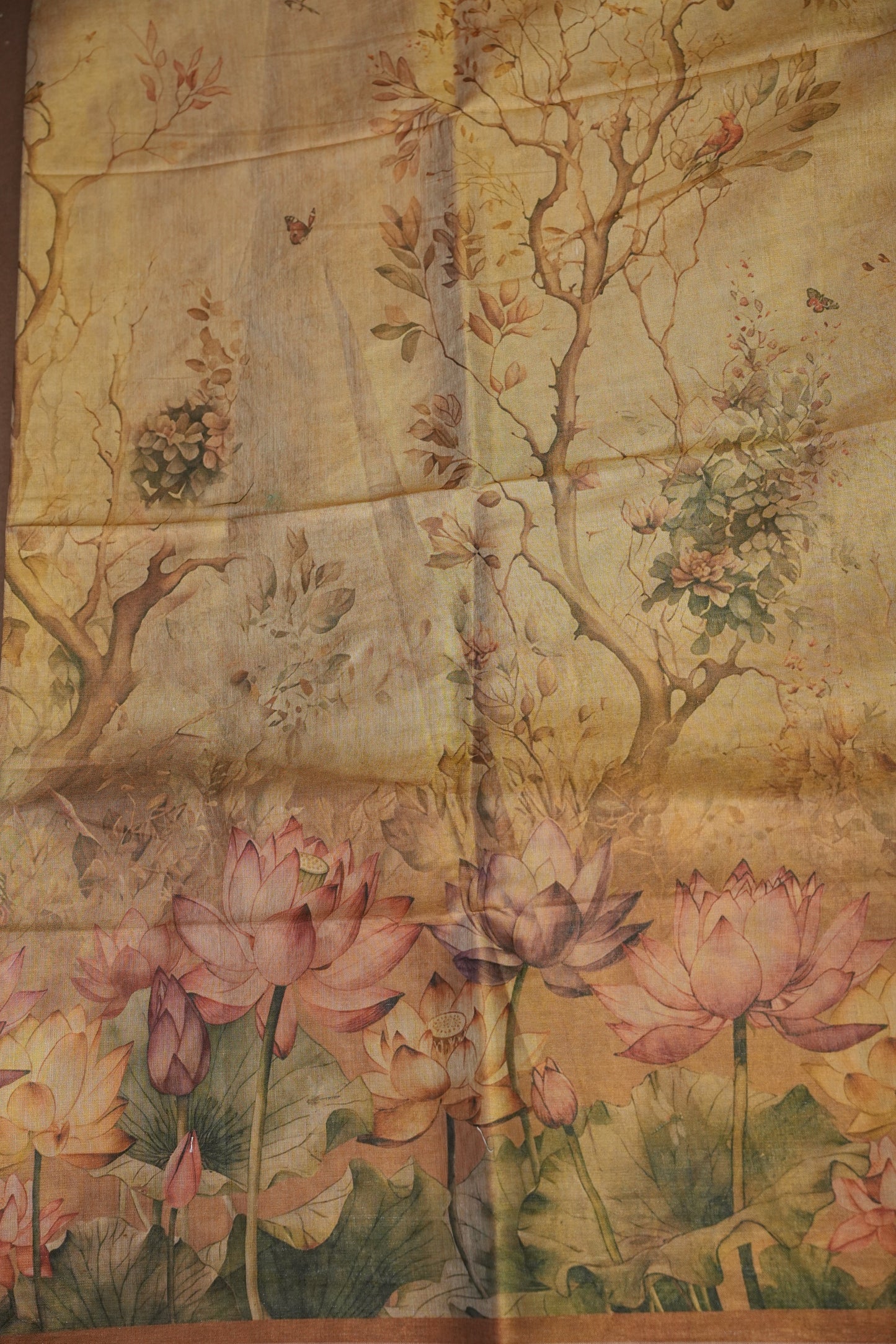 Digital Printed Tissue Raw Silk Saree with Enchanted Lotus Garden