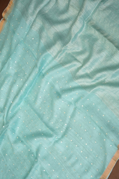 Ice Blue Pure Muslin Matka Silk Saree|Silk Mark Certified