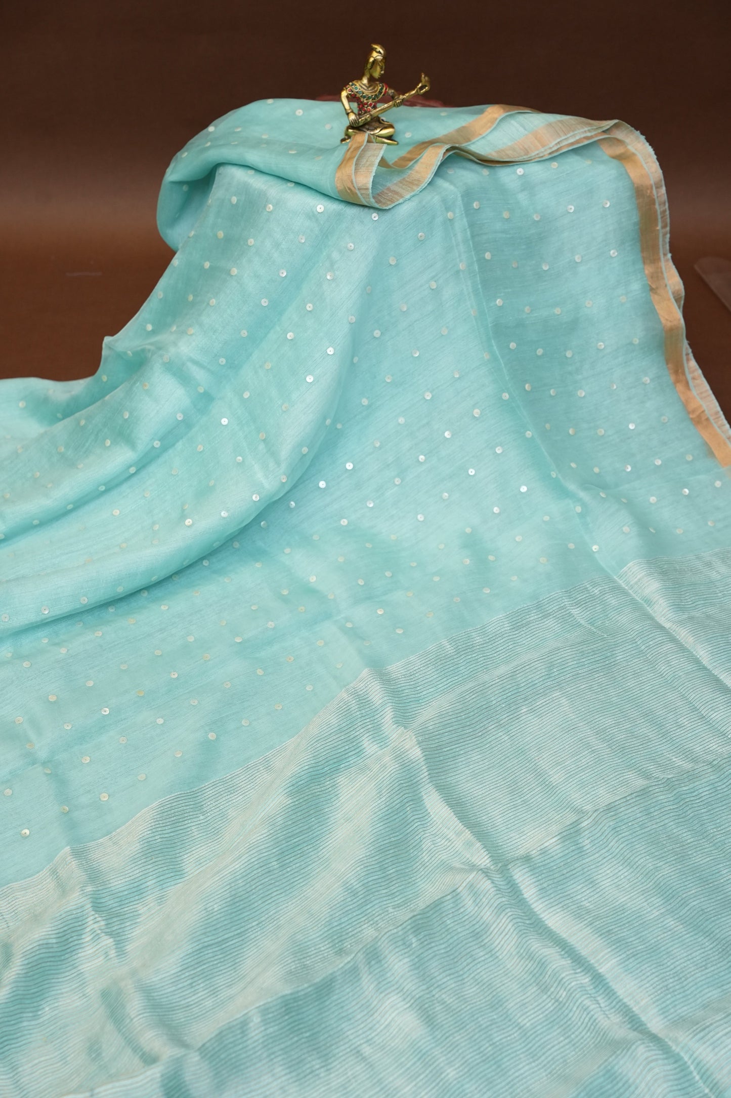 Ice Blue Pure Muslin Matka Silk Saree|Silk Mark Certified
