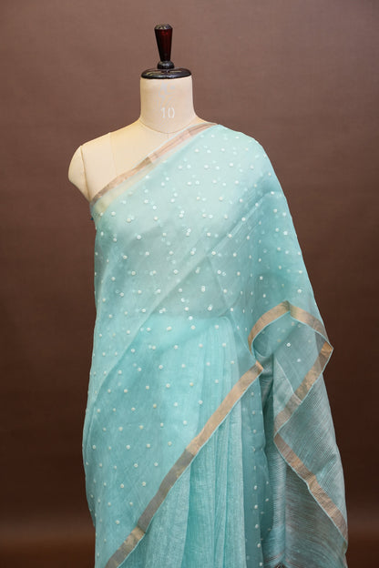 Ice Blue Pure Muslin Matka Silk Saree|Silk Mark Certified