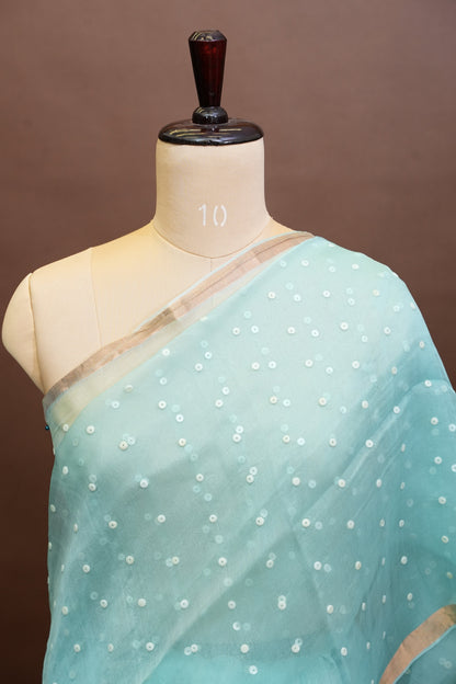 Ice Blue Pure Muslin Matka Silk Saree|Silk Mark Certified