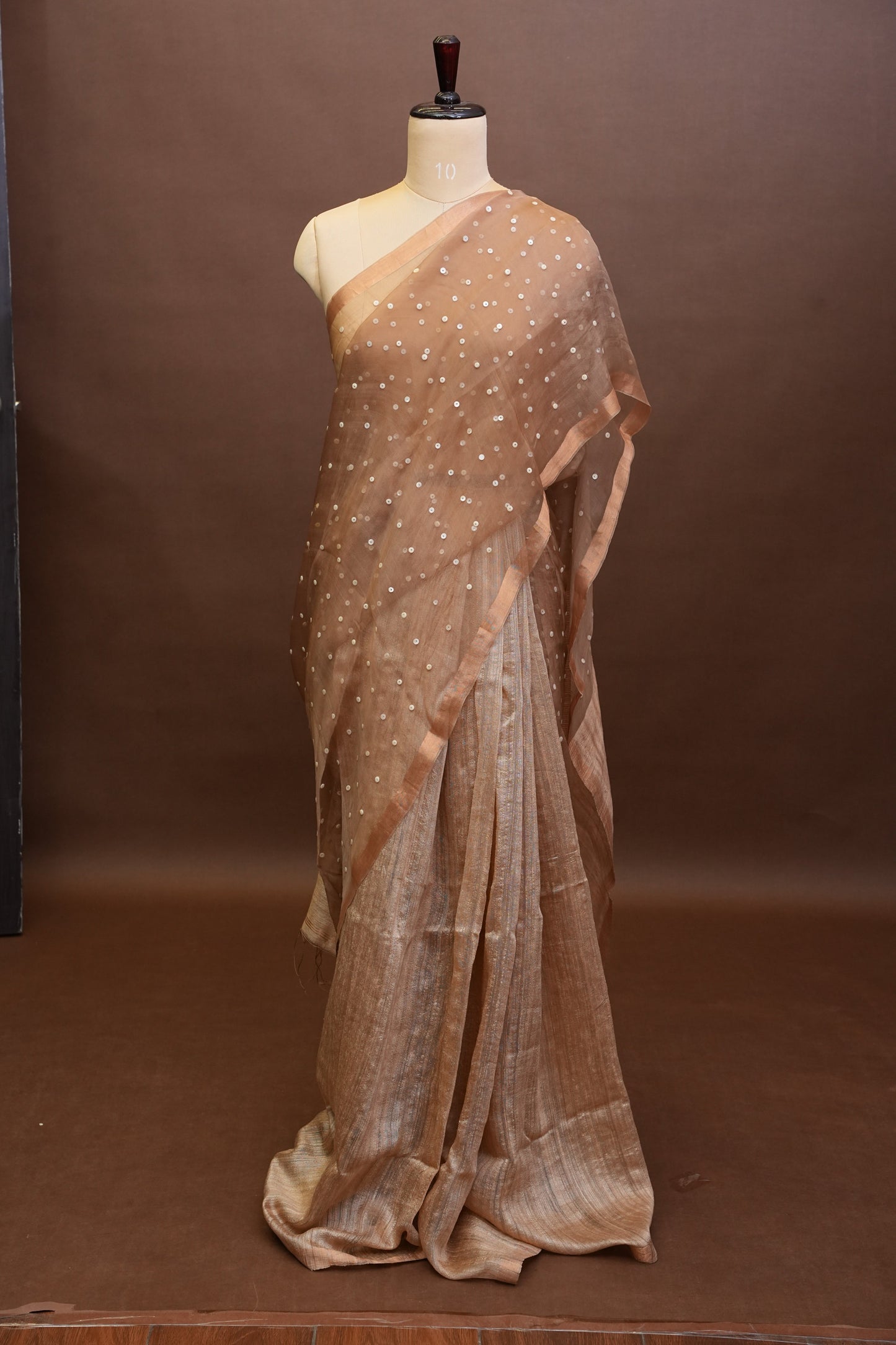 Warm Sand Beige Pure Muslin Pure Silk Saree|Silk Mark Certified