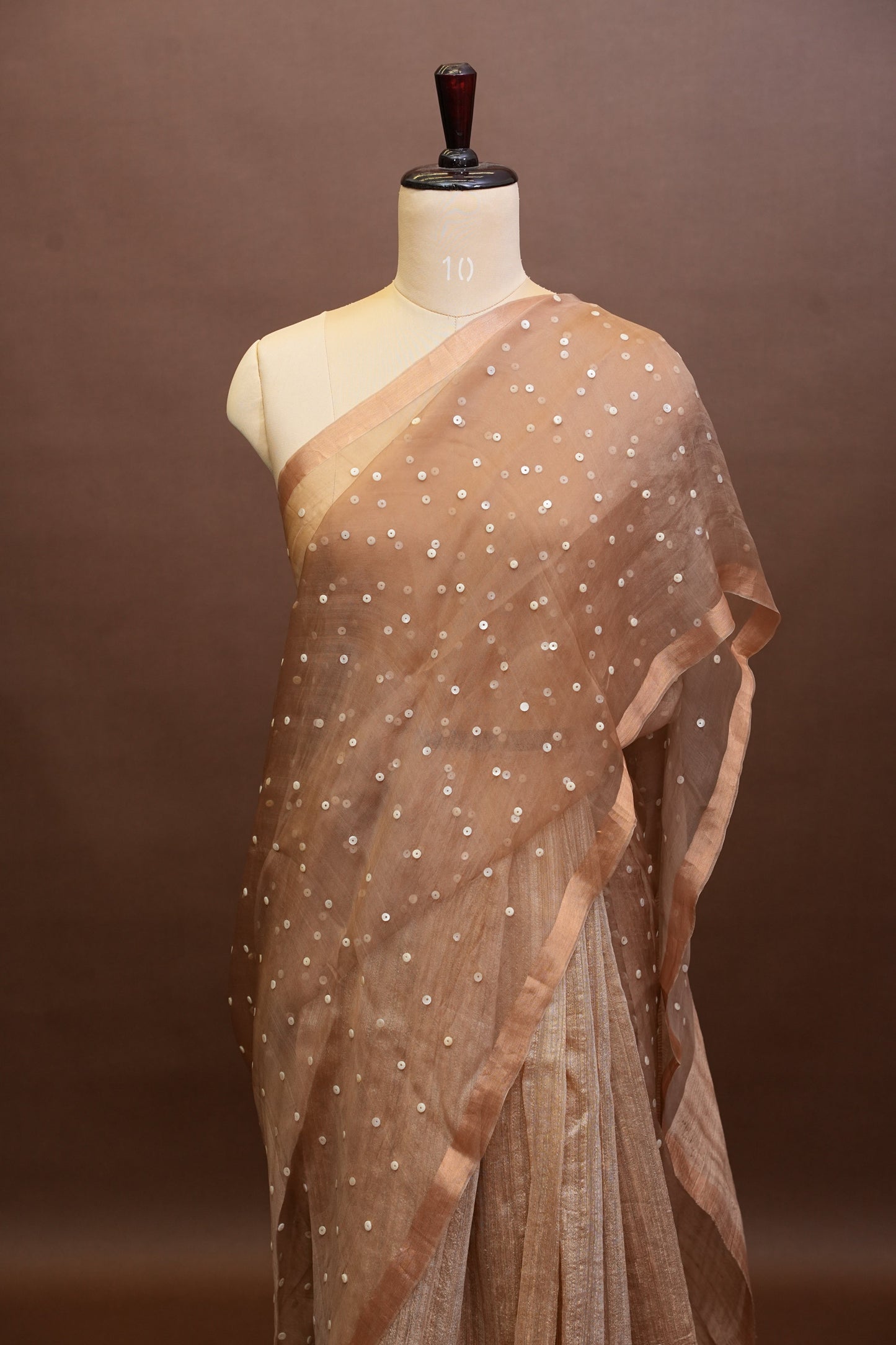 Warm Sand Beige Pure Muslin Pure Silk Saree|Silk Mark Certified