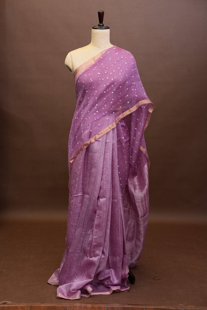 Mauve Pink Pure Muslin Pure Silk Saree|Silk Mark Certified
