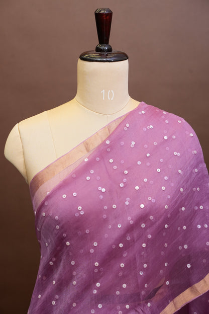 Mauve Pink Pure Muslin Pure Silk Saree|Silk Mark Certified