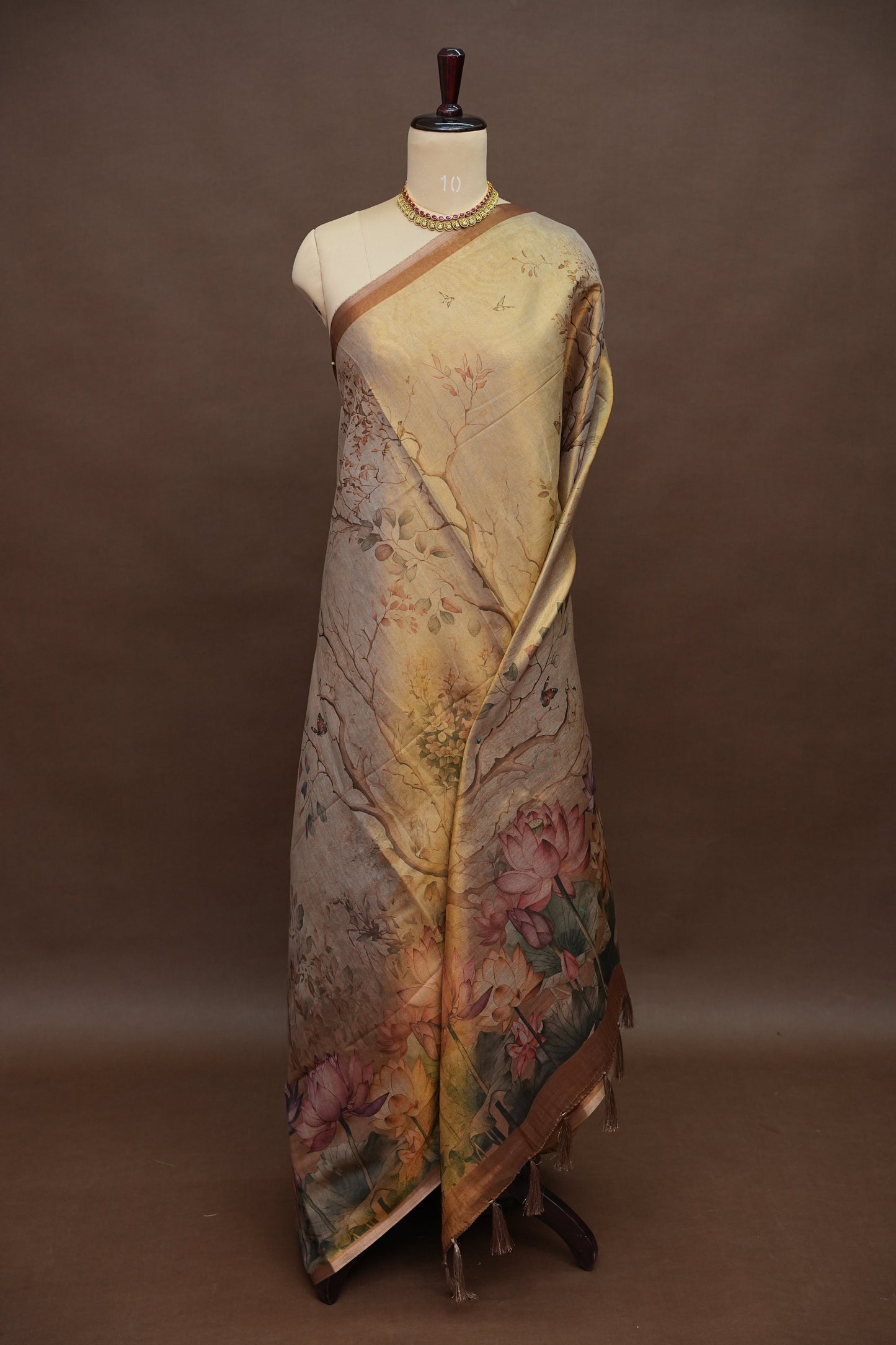 Digital Printed Tissue Raw Silk Saree with Enchanted Lotus Garden