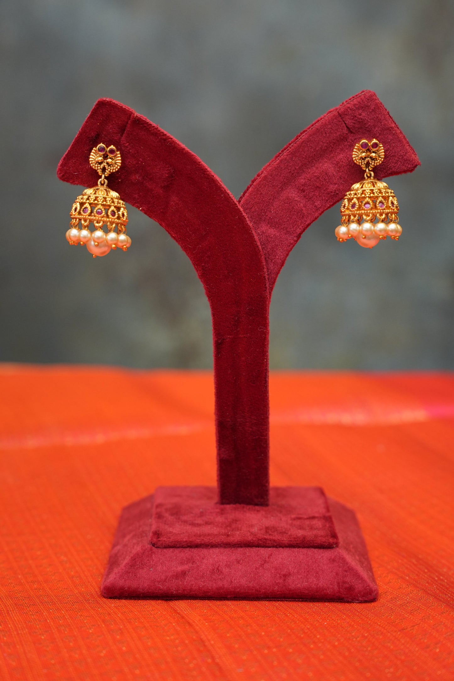 Antique Gold Plated Lakshmi Kaasu Maala Necklace Set with Jhumkas