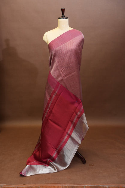 Pure Chanderi Silk Tissue Saree - Deep Red