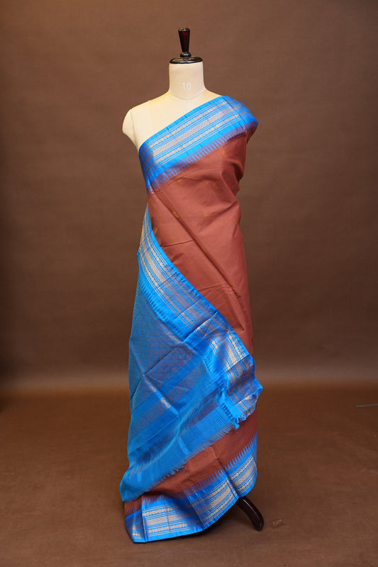 Gadwal Cotton Saree - Mud Brown Color