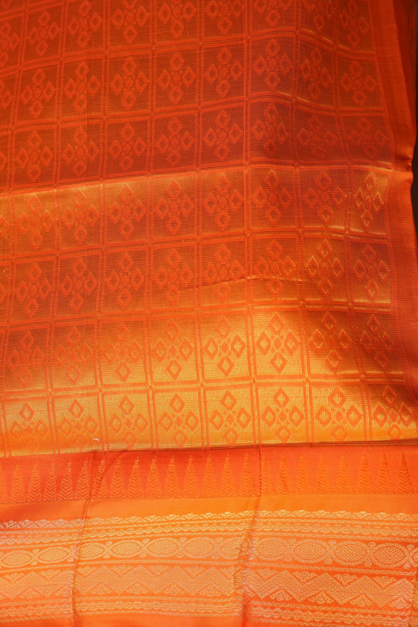 Gadwal Cotton Saree - Parrot Green & Orange