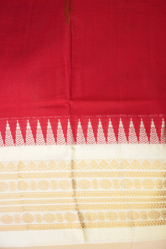 Gadwal Cotton Saree - Red and White