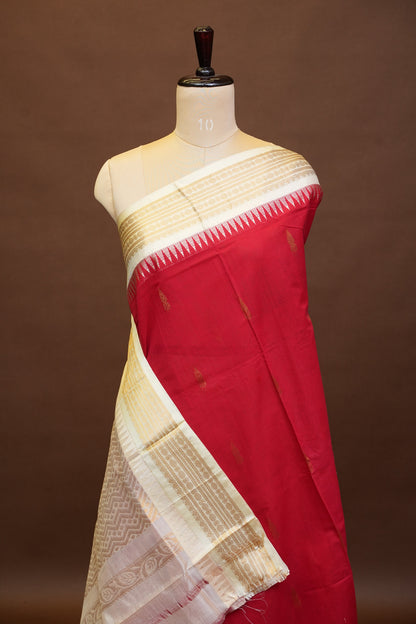Gadwal Cotton Saree - Red and White