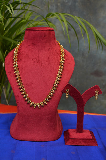 Antique Gold-Plated Sleek Long Chain Haaram with Bead Detailing