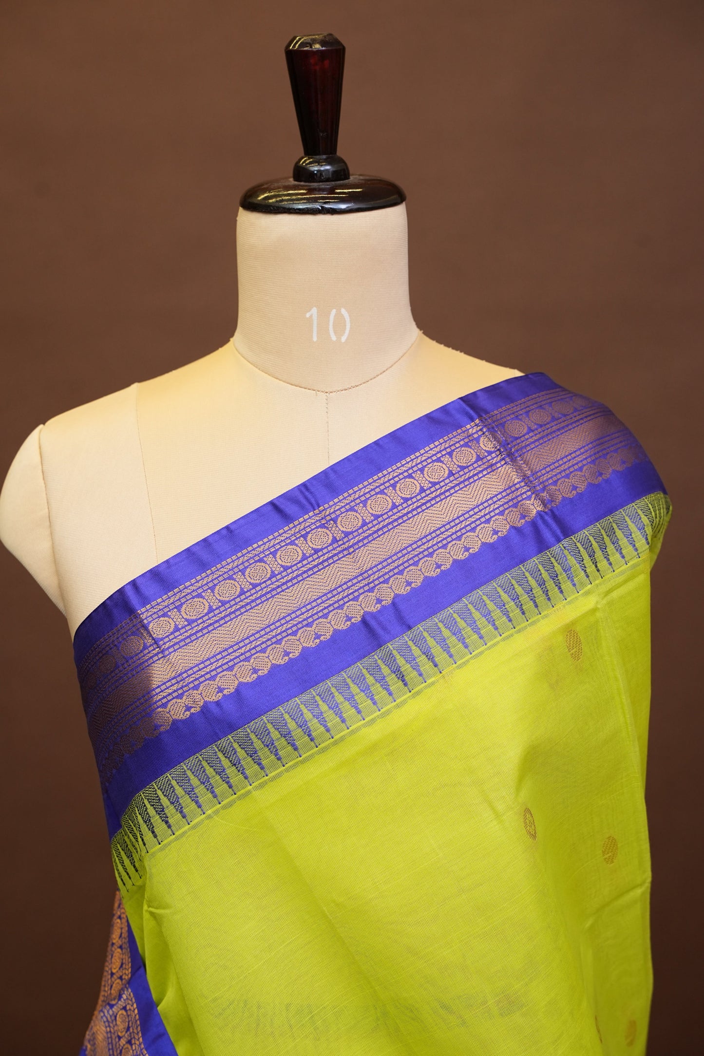 Gadwal Cotton Saree - Parrot Green & Royal Blue