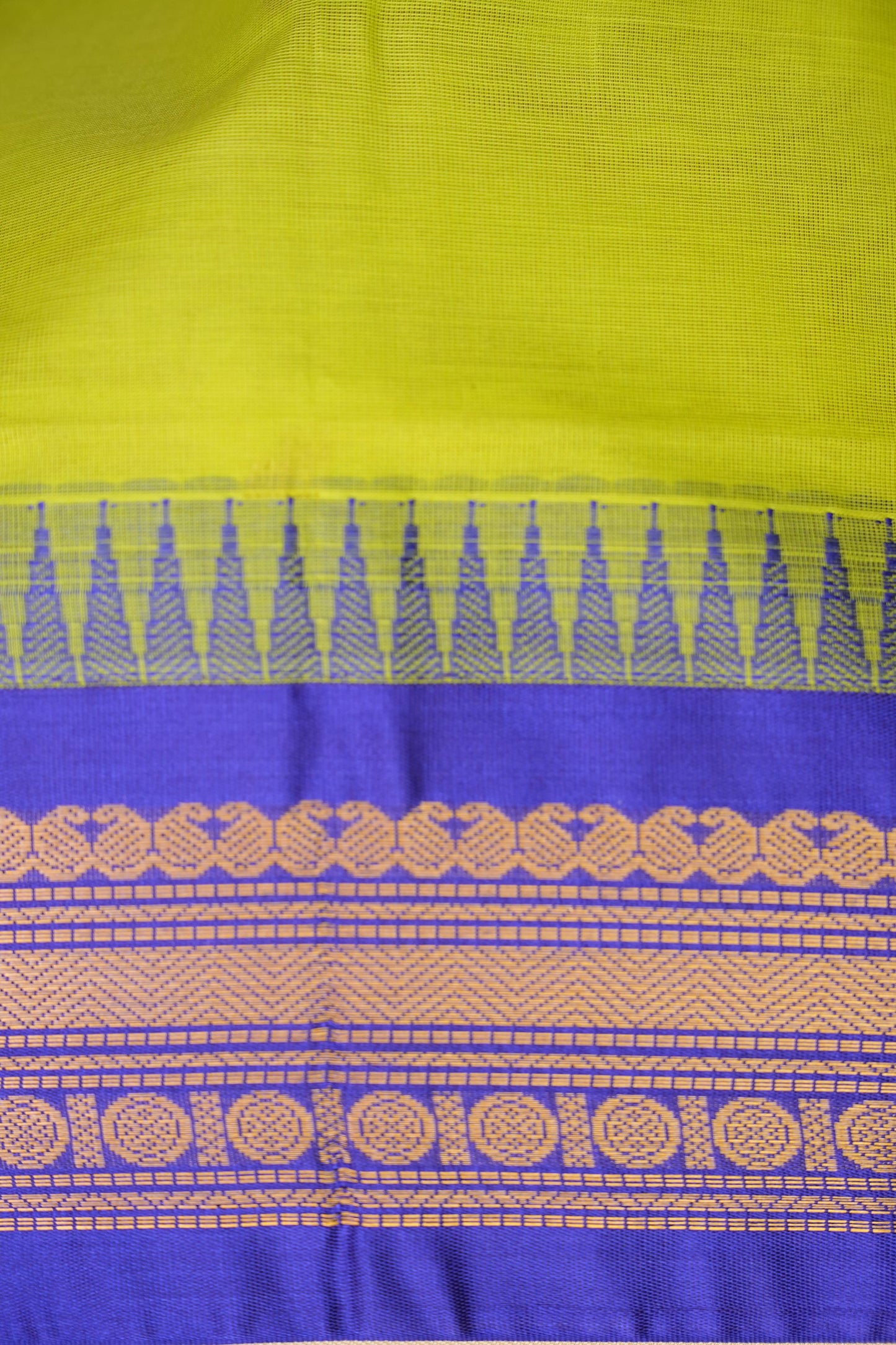 Gadwal Cotton Saree - Parrot Green & Royal Blue