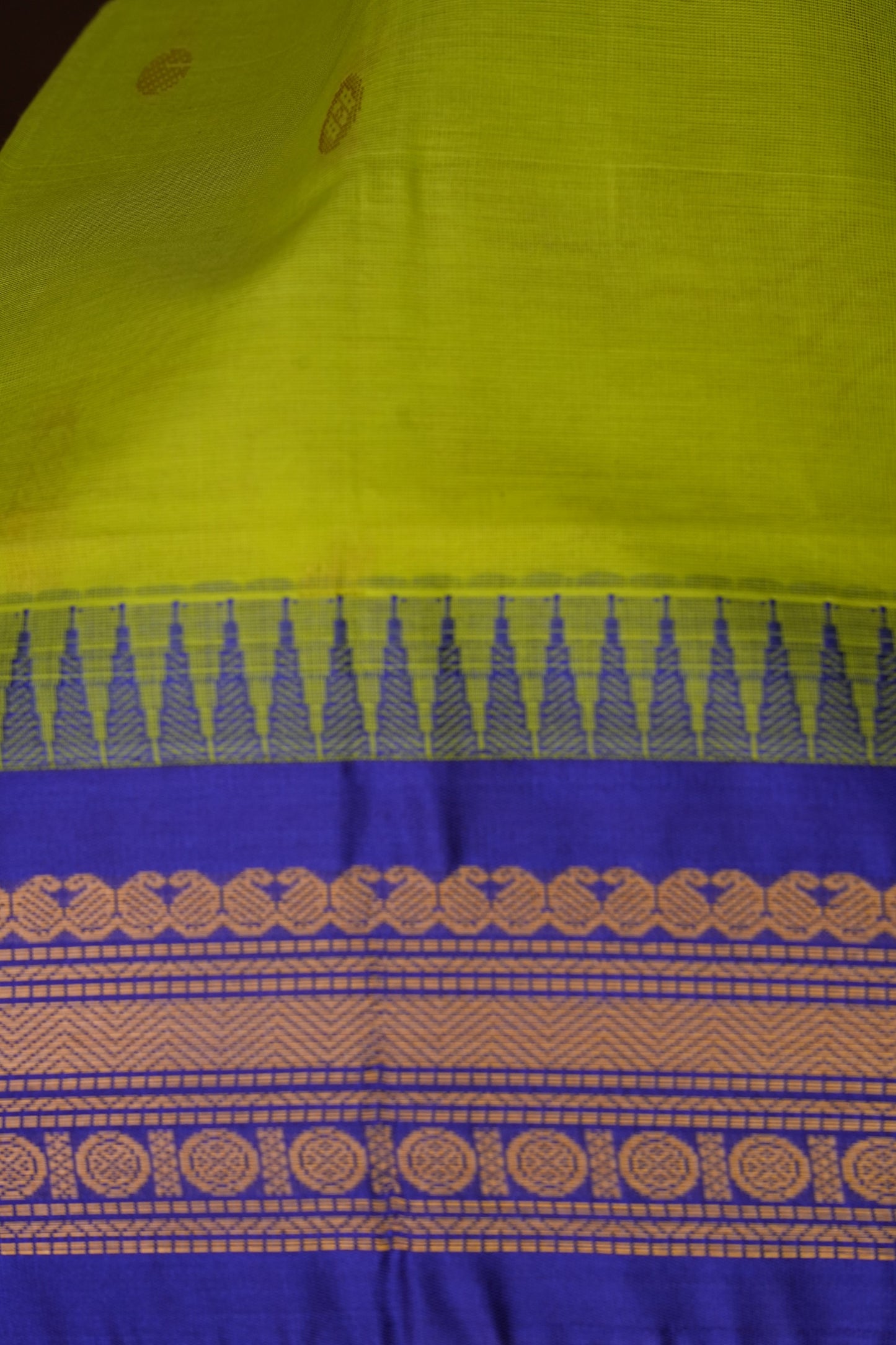 Gadwal Cotton Saree - Parrot Green & Royal Blue