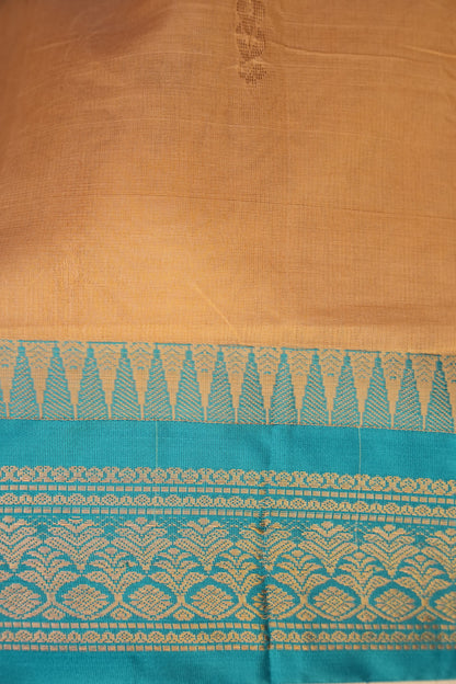 Gadwal Cotton Saree - Beige & Turquoise