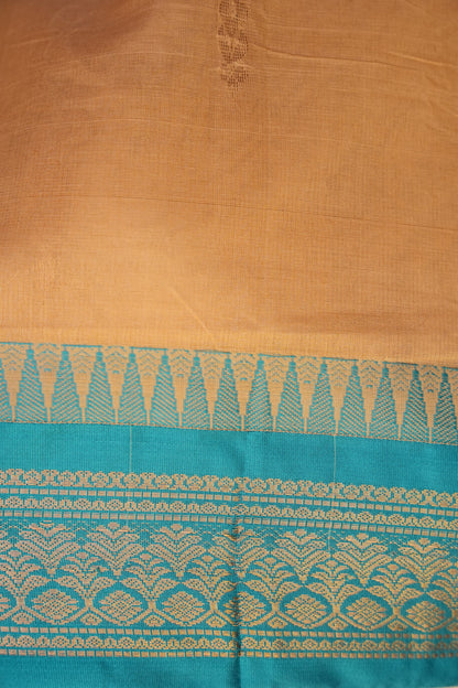 Gadwal Cotton Saree - Beige & Turquoise