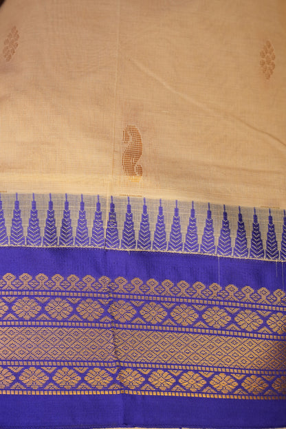 Gadwal Cotton Saree - Beige & Royal Blue