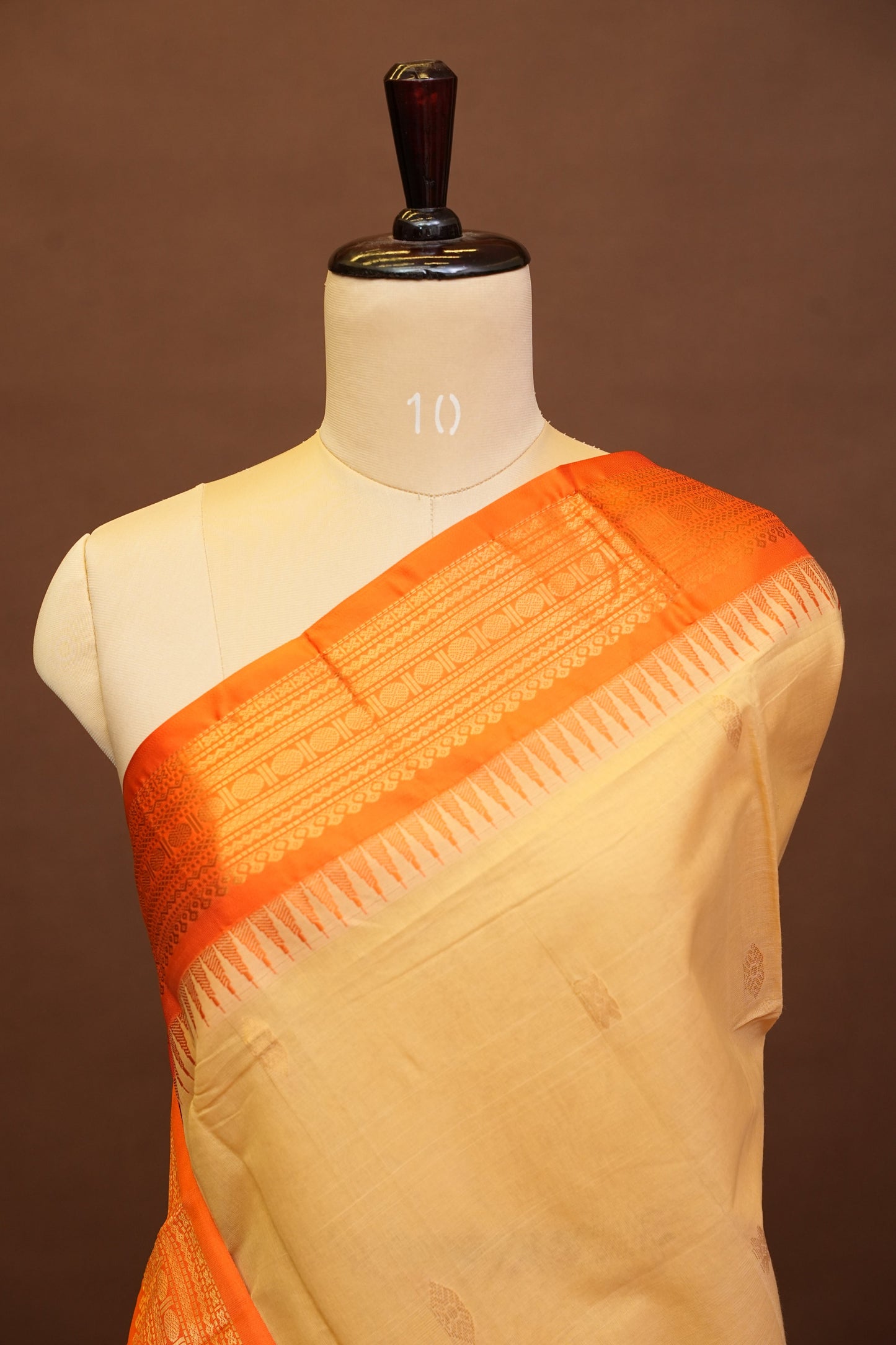 Gadwal Cotton Saree - Beige & Orange
