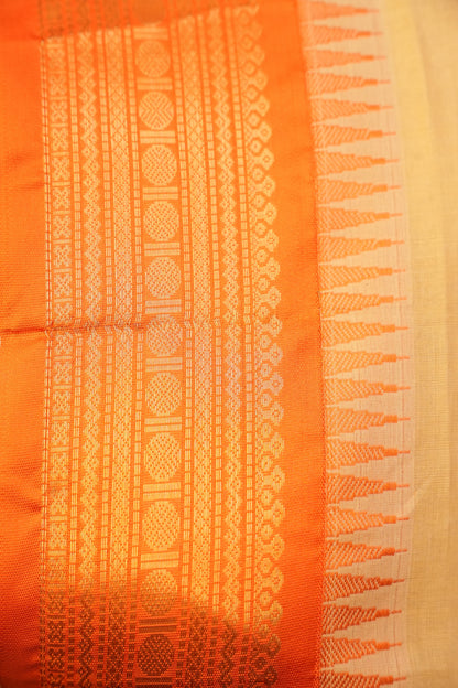 Gadwal Cotton Saree - Beige & Orange
