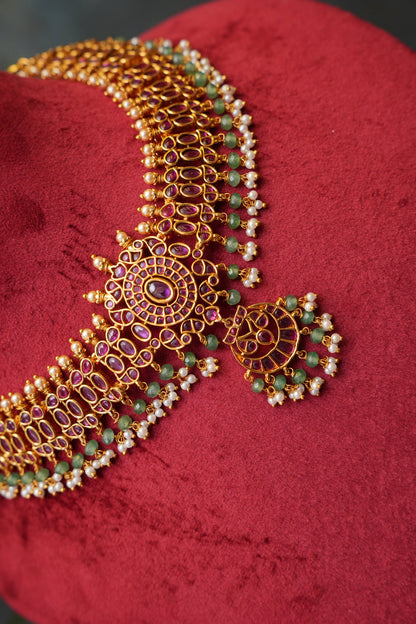 Antique Gold-Plated Temple Jewellery Necklace Choker Set