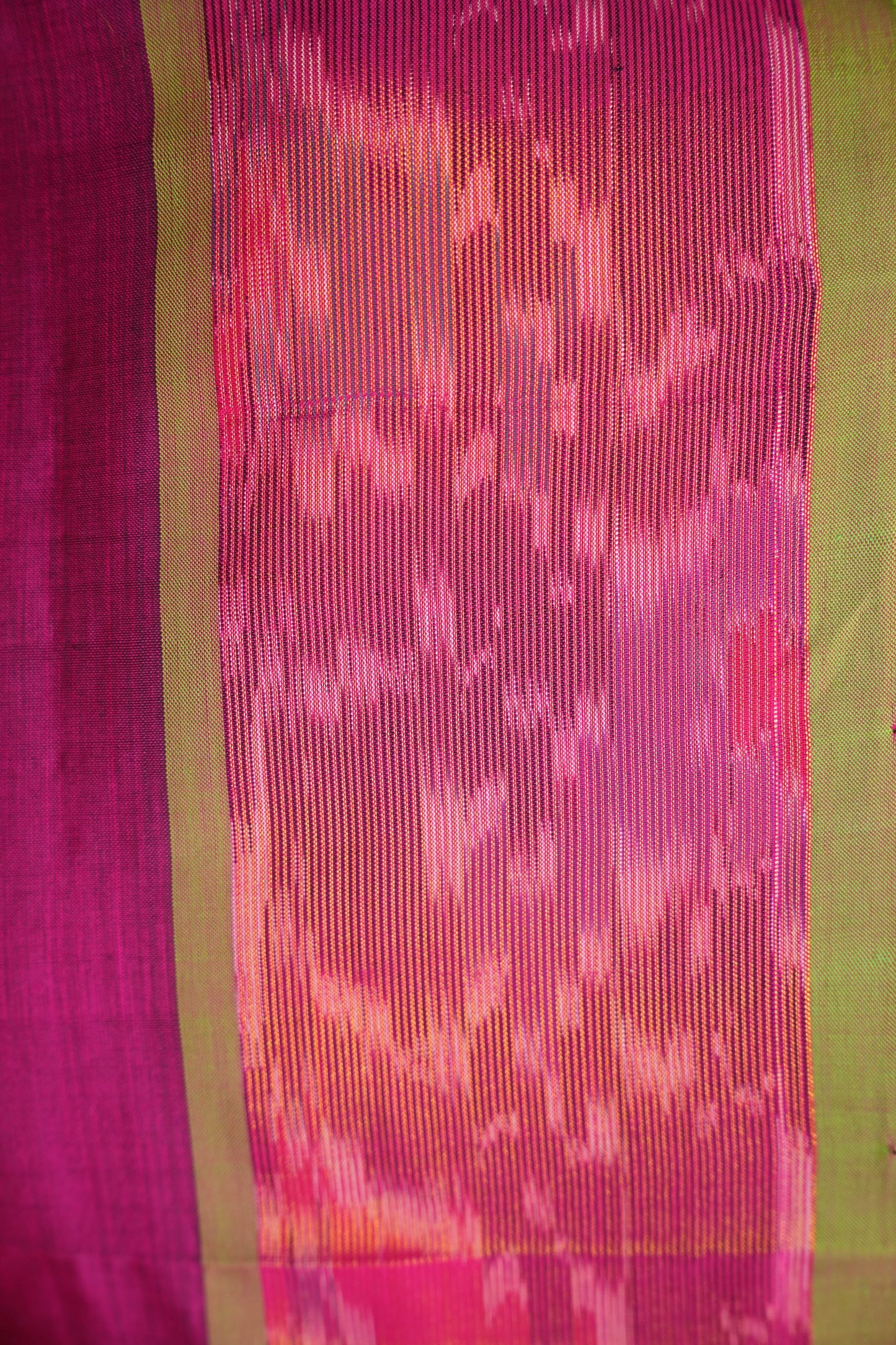 Ikkat Cotton Silk Saree - Magenta and Lime Green