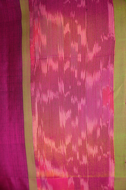 Ikkat Cotton Silk Saree - Magenta and Lime Green
