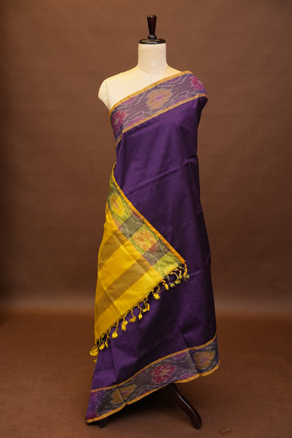 Ikkat Cotton Silk Saree - Purple and Yellow