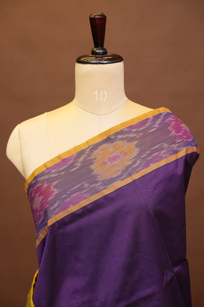 Ikkat Cotton Silk Saree - Purple and Yellow