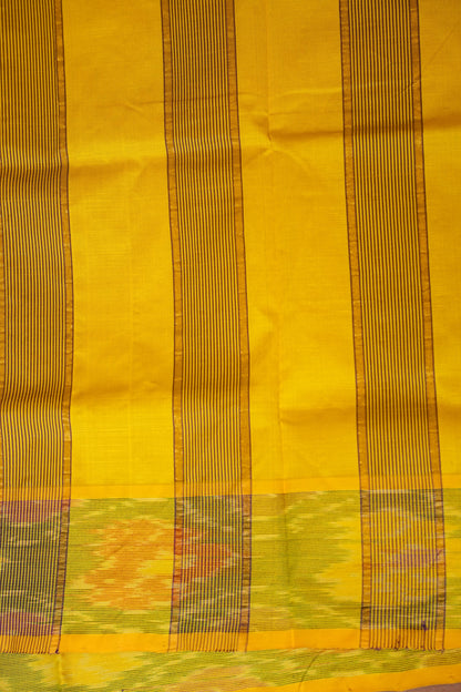 Ikkat Cotton Silk Saree - Purple and Yellow