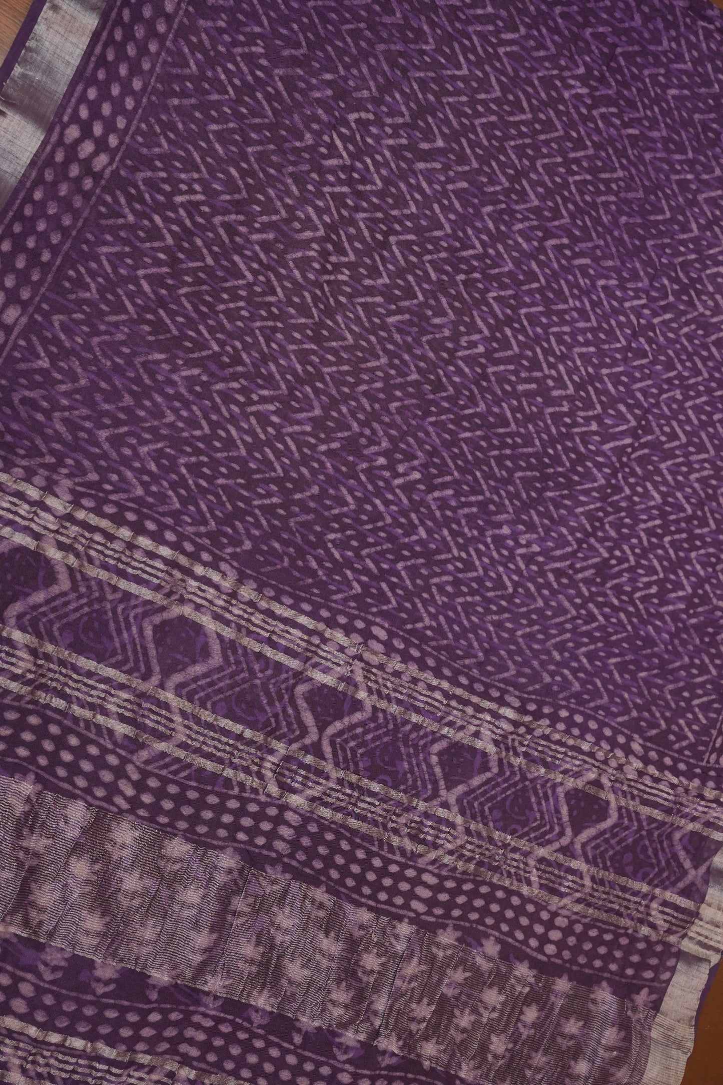 Handcrafted Purple Dabu Print Linen Cotton Saree with Traditional Block Print Patterns