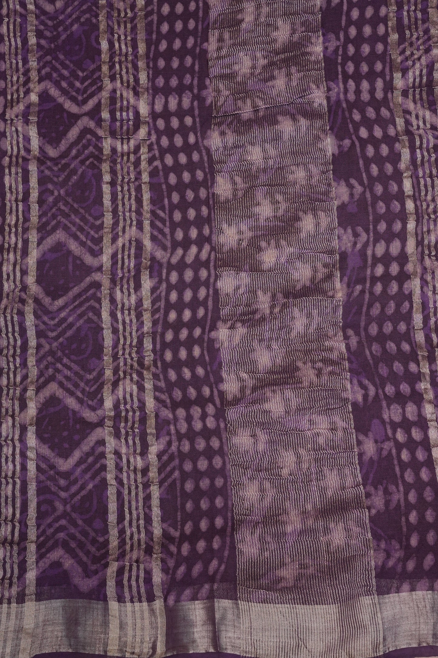 Handcrafted Purple Dabu Print Linen Cotton Saree with Traditional Block Print Patterns