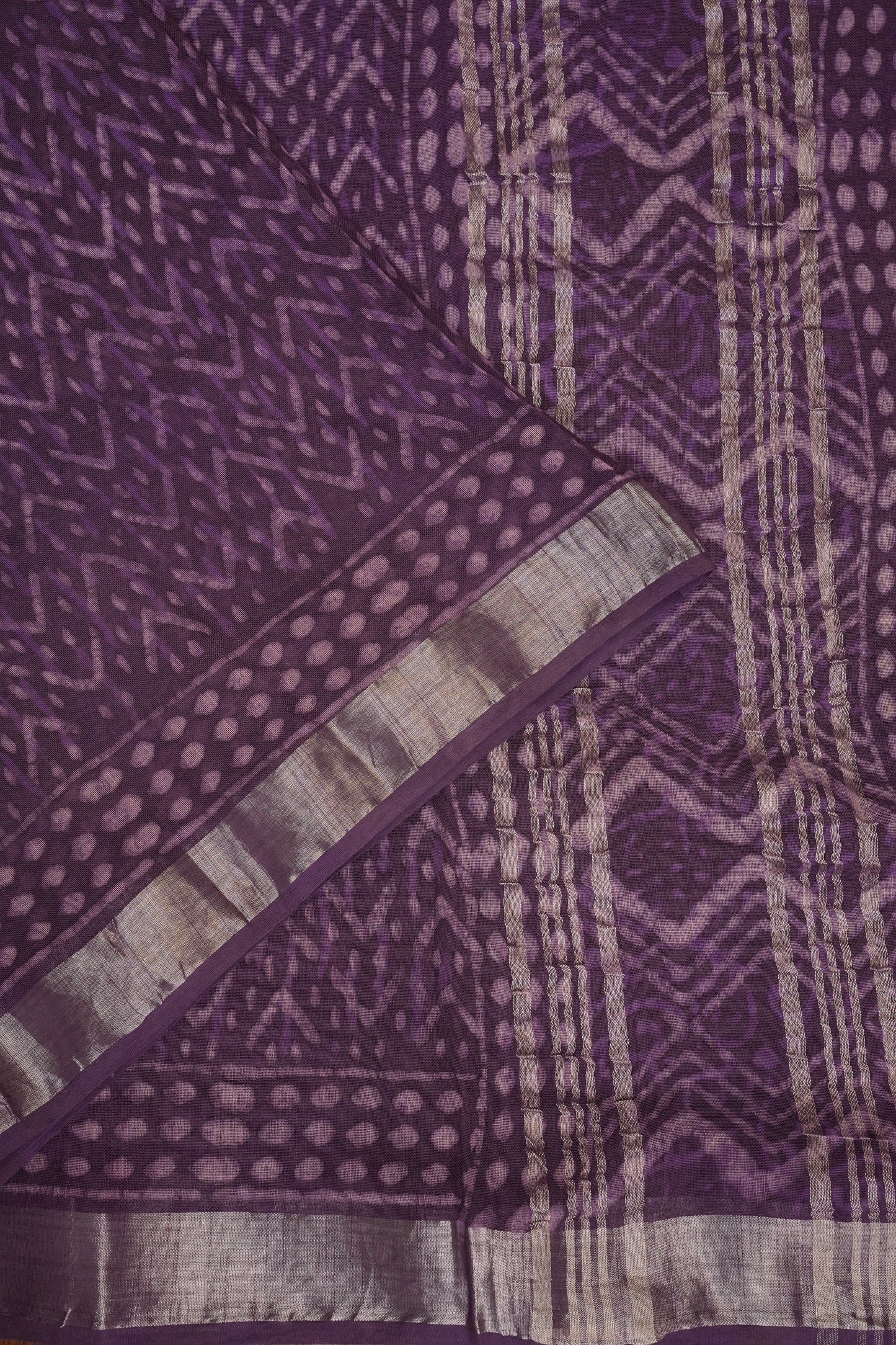 Handcrafted Purple Dabu Print Linen Cotton Saree with Traditional Block Print Patterns
