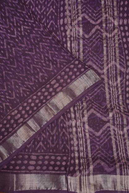 Handcrafted Purple Dabu Print Linen Cotton Saree with Traditional Block Print Patterns