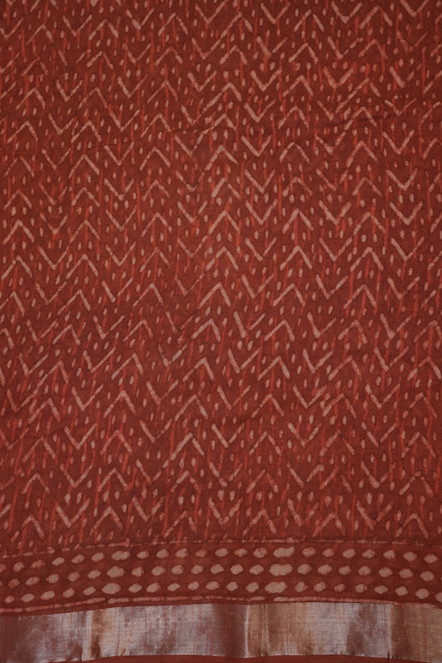Handcrafted Rust Dabu Print Linen Cotton Saree with Traditional Block Print Patterns