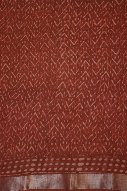 Handcrafted Rust Dabu Print Linen Cotton Saree with Traditional Block Print Patterns