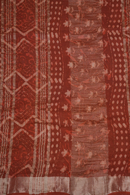 Handcrafted Rust Dabu Print Linen Cotton Saree with Traditional Block Print Patterns
