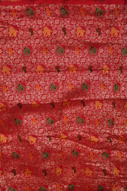 Deep Crimson Crepe Silk Saree with Elegant Gold Zari Checks
