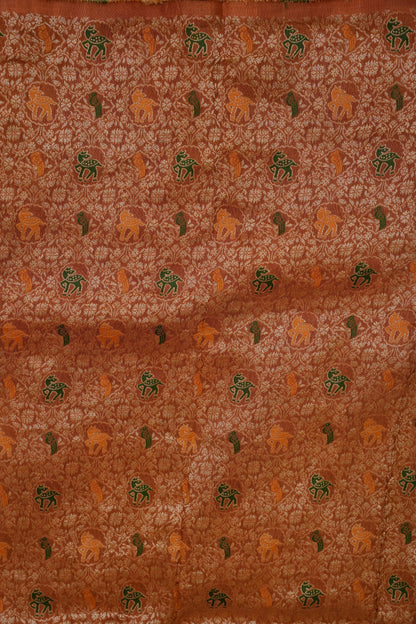 Copper Brown Crepe Silk Saree with Antique Gold Zari Border and Microchecks