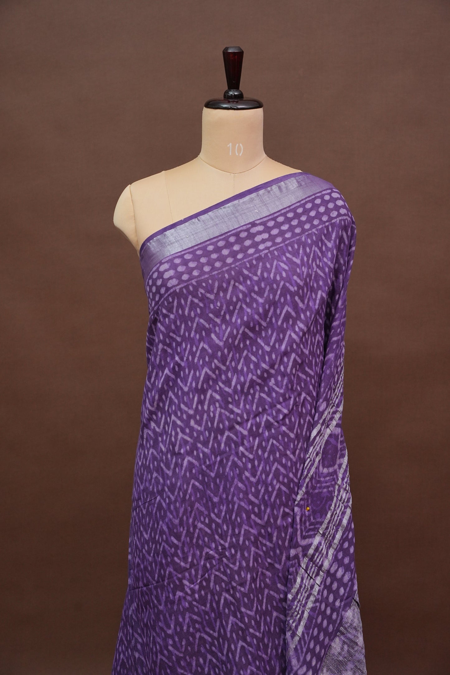 Handcrafted Purple Dabu Print Linen Cotton Saree with Traditional Block Print Patterns