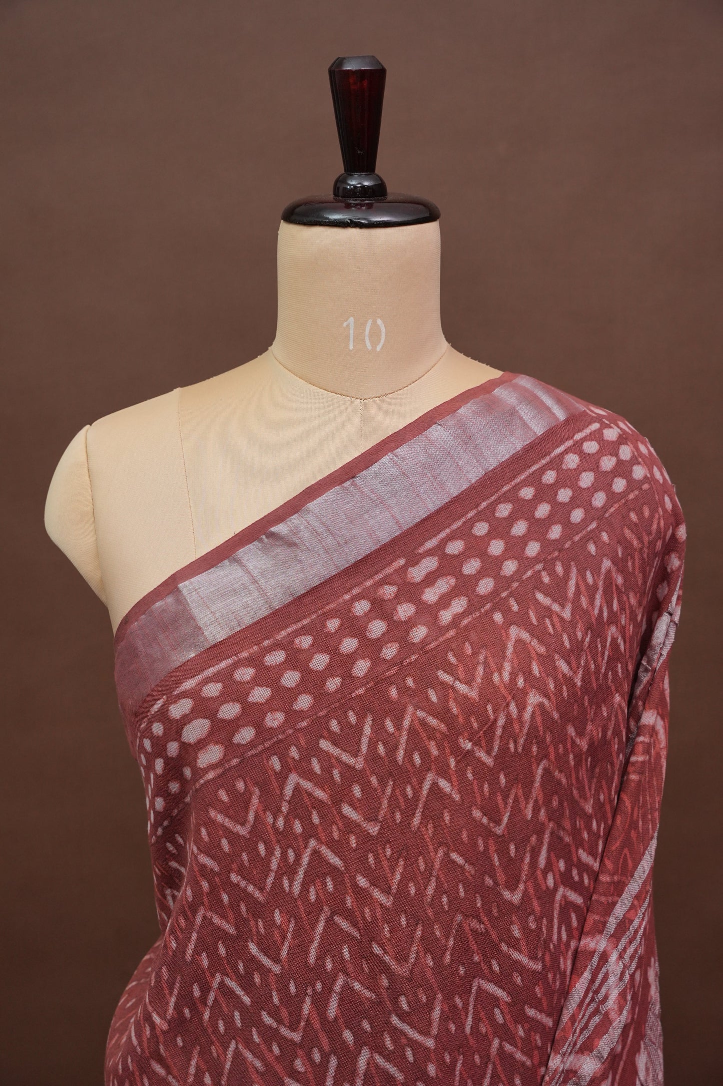 Handcrafted Rust Dabu Print Linen Cotton Saree with Traditional Block Print Patterns