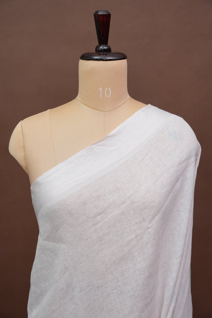 Elegant White Floral Painted Linen Cotton Saree