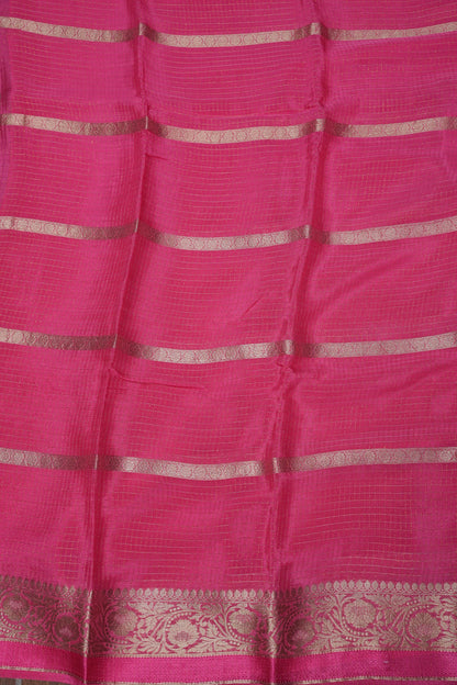 Candy Pink Crepe Silk Saree with Antique Gold Zari Border and Microchecks