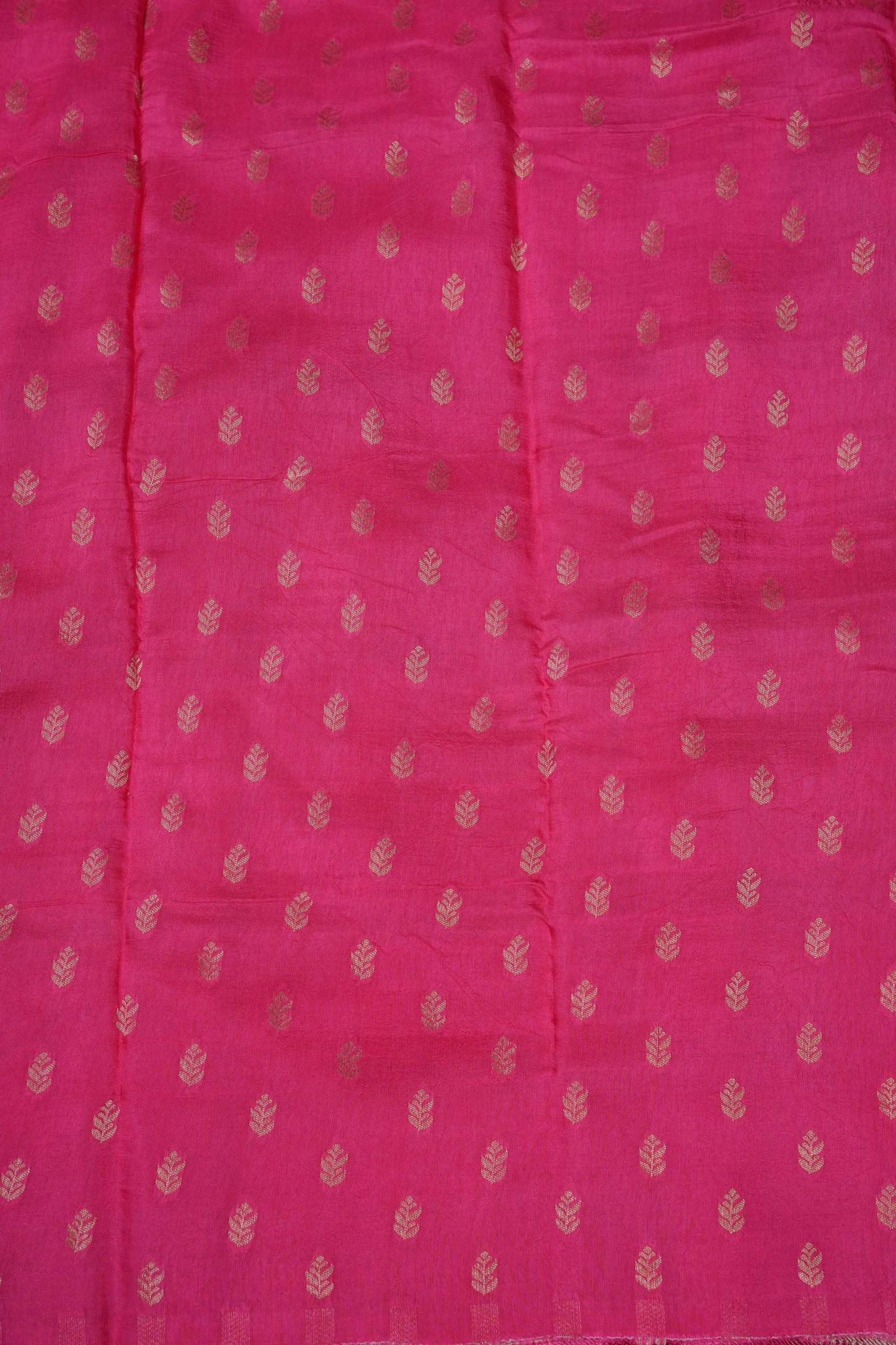 Candy Pink Crepe Silk Saree with Antique Gold Zari Border and Microchecks