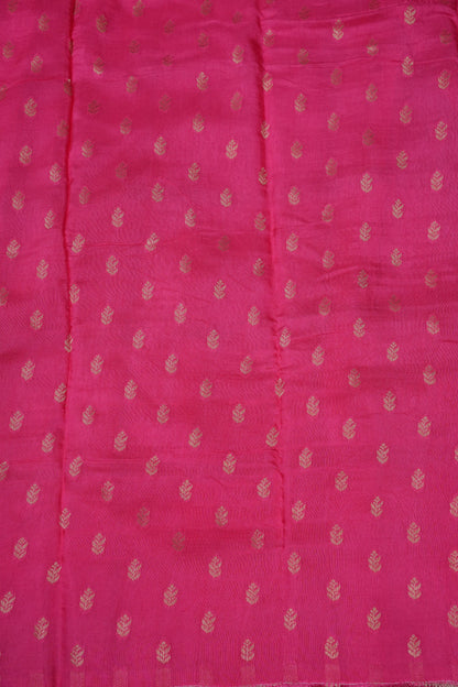 Candy Pink Crepe Silk Saree with Antique Gold Zari Border and Microchecks