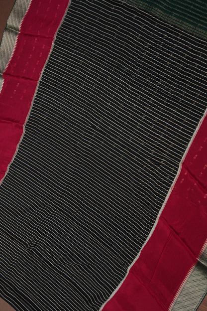 Georgette Crepe Silk Saree in Black with Red & Green Borders
