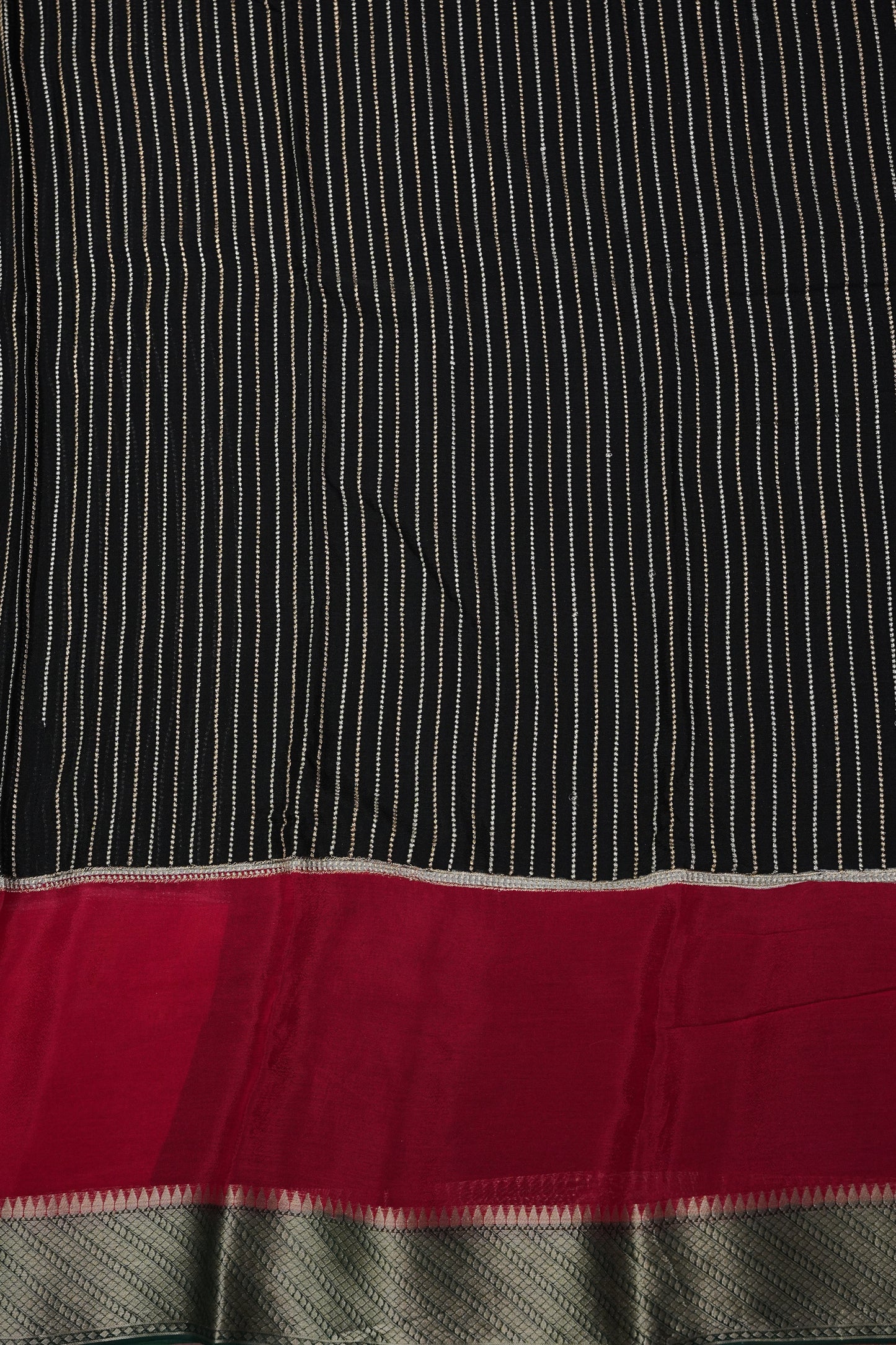 Georgette Crepe Silk Saree in Black with Red & Green Borders