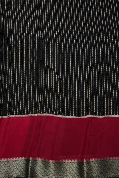 Georgette Crepe Silk Saree in Black with Red & Green Borders