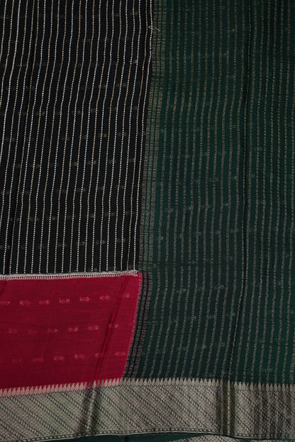 Georgette Crepe Silk Saree in Black with Red & Green Borders